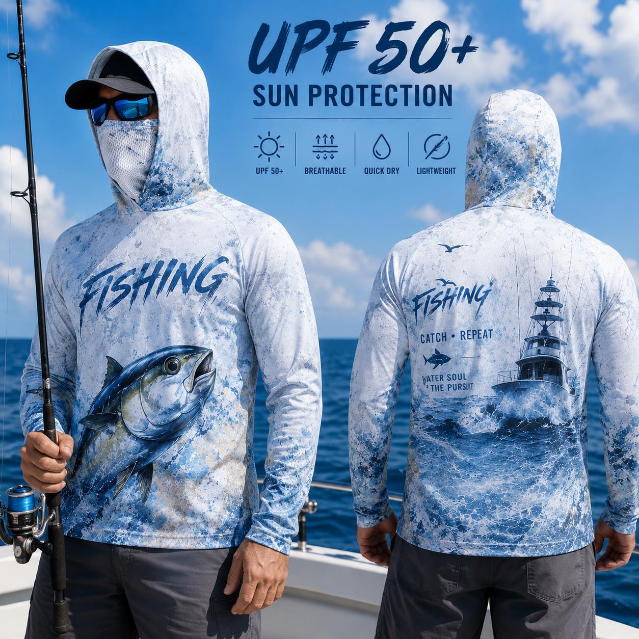 Fishing Hoodie Shirt Men Long  - Fishing Mask Sun Protection incelemesi ve fiyatı