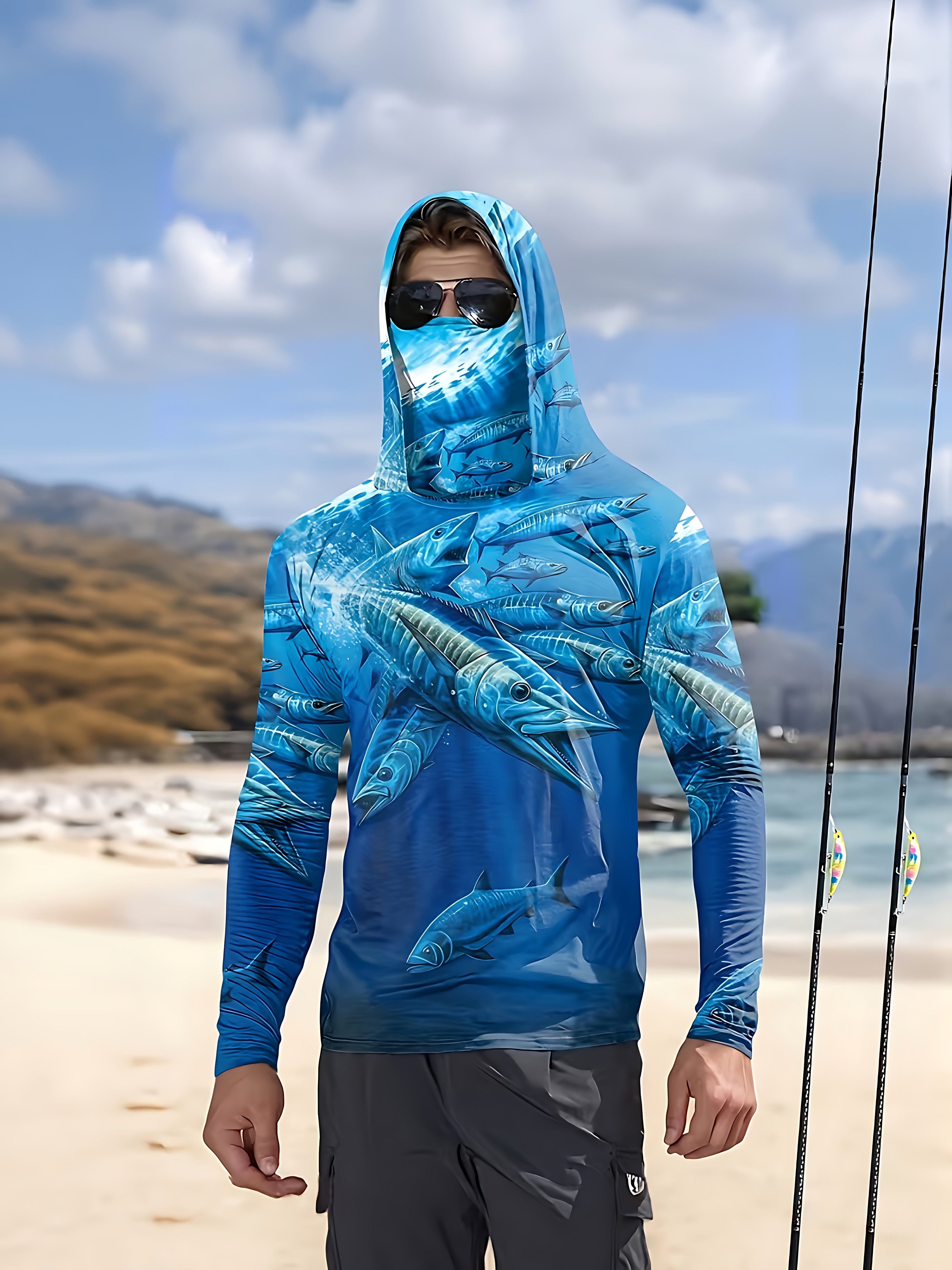 Fishing Shirt Hooded Men Fishi - Fishing Mask Sun Protection incelemesi ve fiyatı